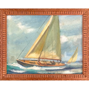 Maleri - Max Ulvig - Sejlskib - 29 cm.