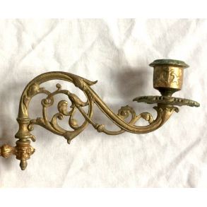 Gammel Messing Lysestage - Vgstage - Klaverstage - 18 cm.