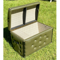 Gammel Opbevarings-Kiste - Grn Lder - 50 cm.