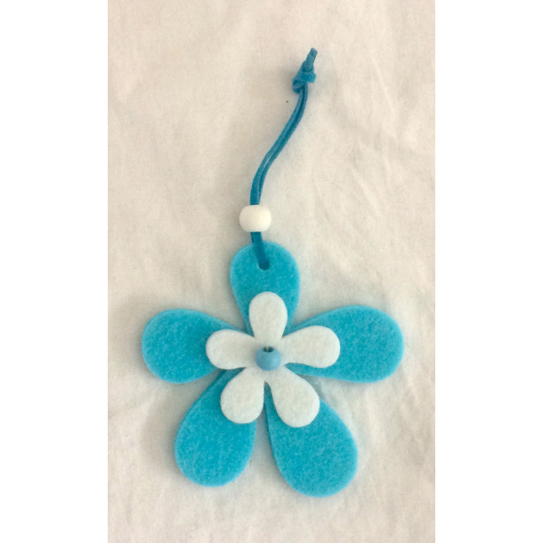 Pskepynt - Ornament - Blomst - Turkis &amp; Hvid Filt - 8,5 cm