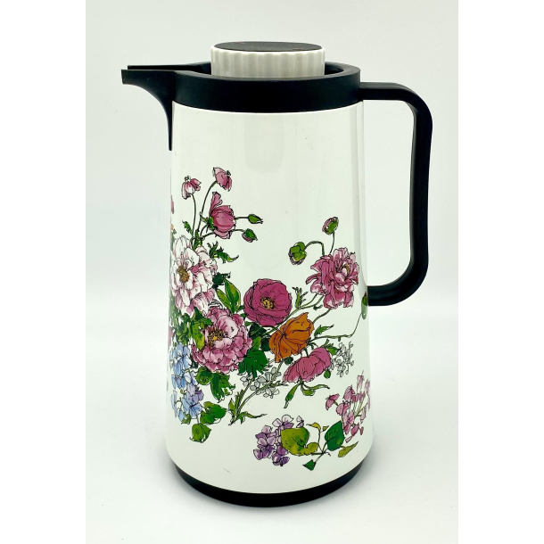 Retro Termokande - Hvid - Blomster - 1970'erne - 25,5 cm. - Peacock
