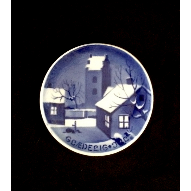 Plaquette - Mini Platte - Gldelig Jul - Vinterlandskab Med Kirke - Aluminia