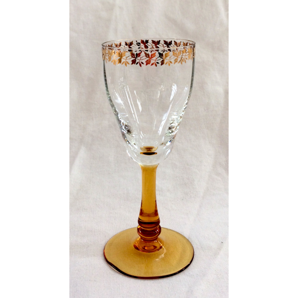 Glas - Ravfarvet Fod &amp; Guldranke - Portvinsglas - 12,5 cm.