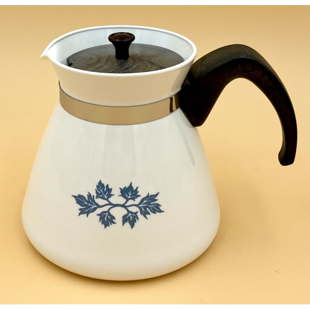 Retro Kaffekolbe - Blue Leaf - Hvid Emalje - 12,5 cm. - Pyroflam