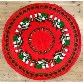 Retro Dug - Rund Juledug - Rd - Nisser - 160 cm.