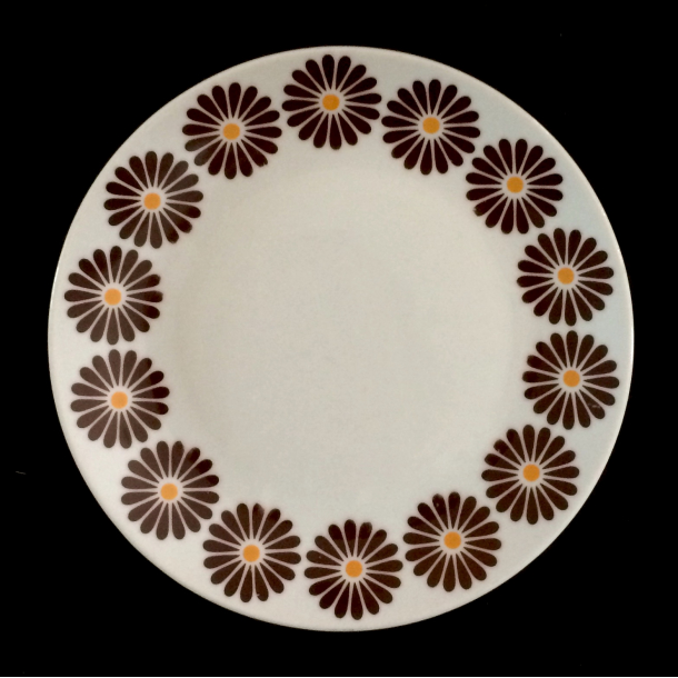 Retro Stel - Kagetallerken - Brun Blomst - 17 cm.