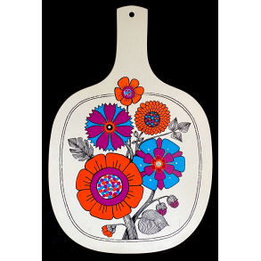 Retro Skrebrt - Hvid - Blomster - 37 cm.