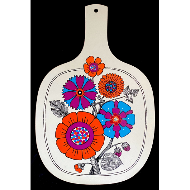 Retro Skrebrt - Hvid - Blomster - 37 cm.