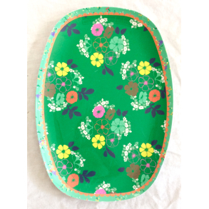 Rice Tallerken/Serveringsfad - Rektangulr - Grn - Blomster - Melamin - 30 cm.