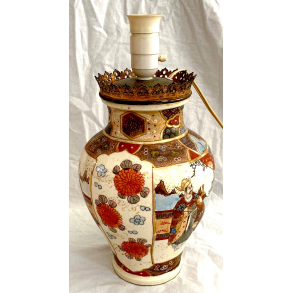 Antik Lampe - Satsuma Bordlampe - Japansk - �r 1900 - 35 cm.