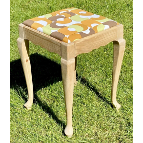 Gammel Skammel - Tr - Stofsde - Orange, Brunt & Grnt Mnster - 46 cm.