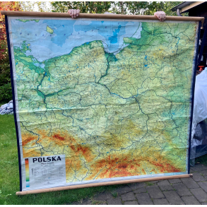 Retro Landkort - Skolekort - Polen - 170 cm.