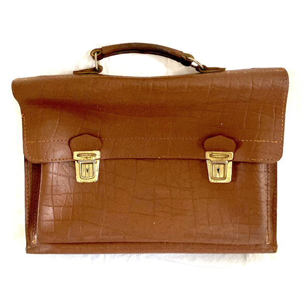 Retro Skoletaske - Brunt L�der - 1960'erne - 44 cm.