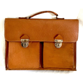 Retro Skoletaske - Lysebrunt L�der - 1970'erne - 41 cm.