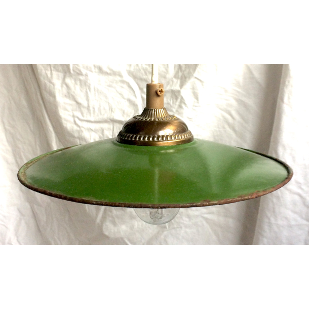 Gammel Industrilampe - Skomagerpendel - Grn Emalje - Model Nr. 2 - 24 cm.