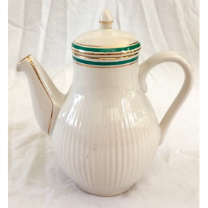 Sholm Riflet Stel - Kaffekande Nr. 1656 - Hvid - Grn Stribe - Guldbort - 18 cm.