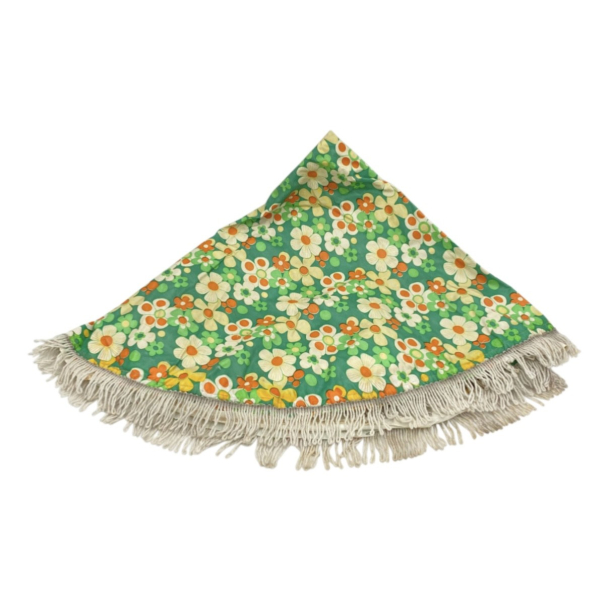 Retro Sommerdug - Rund Have-Voksdug - Blomster - 1970'erne - 104 cm.