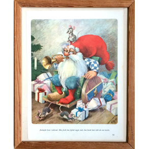 Retro Julebillede - Nissefar Spiller Trompet - Vilhelm Hansen - 32 cm.