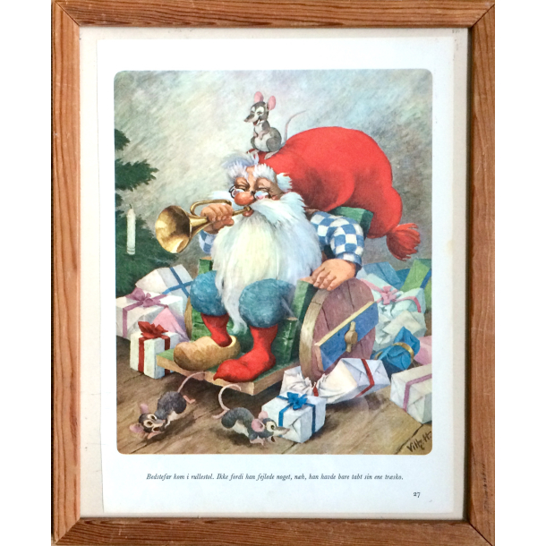 Retro Julebillede - Nissefar Spiller Trompet - Vilhelm Hansen - 32 cm.