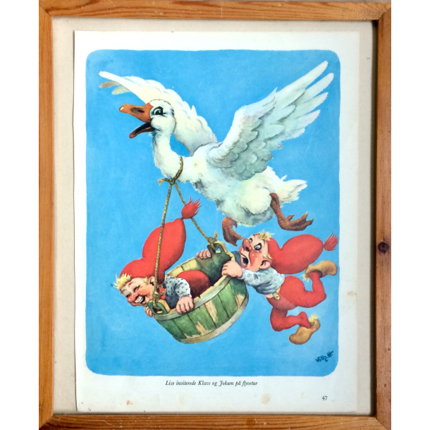 Retro Julebillede - Nisser Med Gs - Vilhelm Hansen - 31 cm.