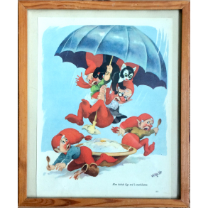 Retro Julebillede - Nisser Med Paraply - Vilhelm Hansen - 31,5 cm.