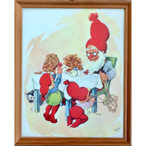 Retro Julebillede - Sovende Nissefar - Vilhelm Hansen - 27 cm.