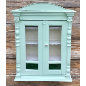 Gammelt Vitrineskab - V�gh�ngt - Mintgr�nt Tr� - 104,5 cm.