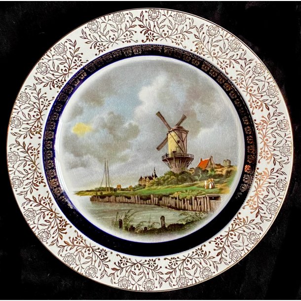 Middagstallerken - Engelsk Landskab &amp; Guldtryk - Mlle - 23 cm. - Wood &amp; Sons